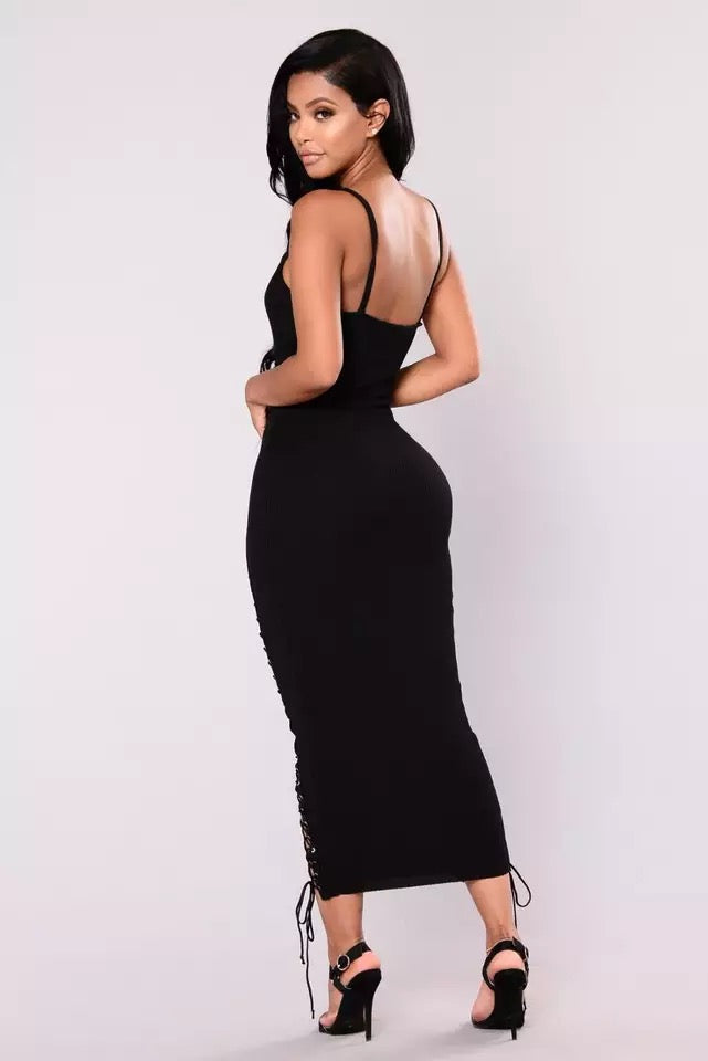 Blazedelle Black Lace up Midi Bodycon Dress – Le Royale Collection