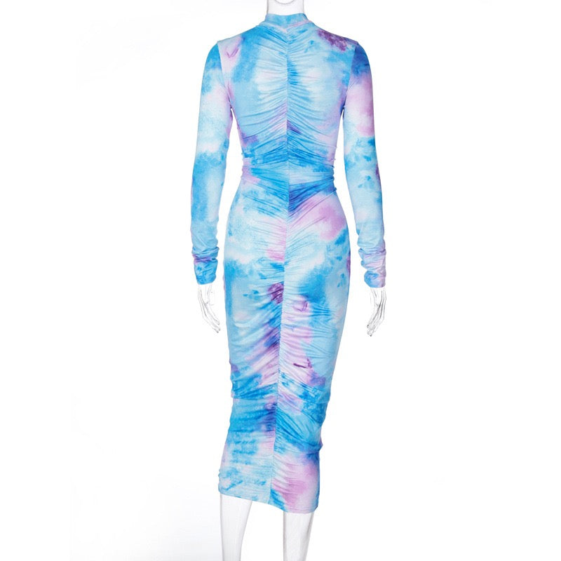 Sky Vibes tye dye Long Sleeve Pleated Bodycon Dress – Le Royale Collection.  Inc Boutique