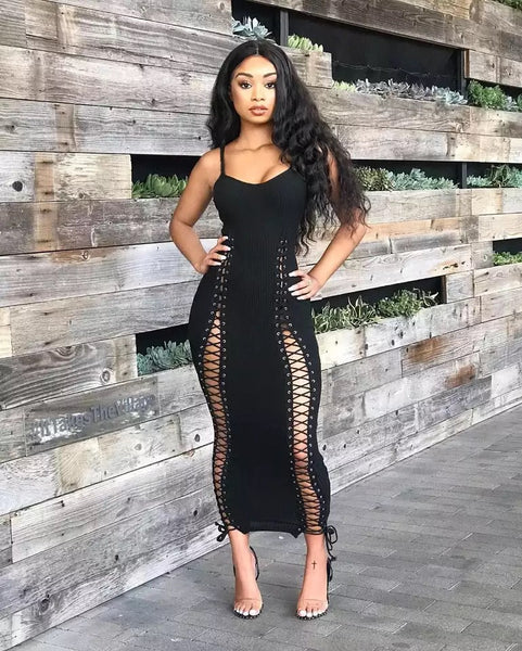 Blazedelle Black Lace up Midi Bodycon Dress – Le Royale Collection. Inc Boutique
